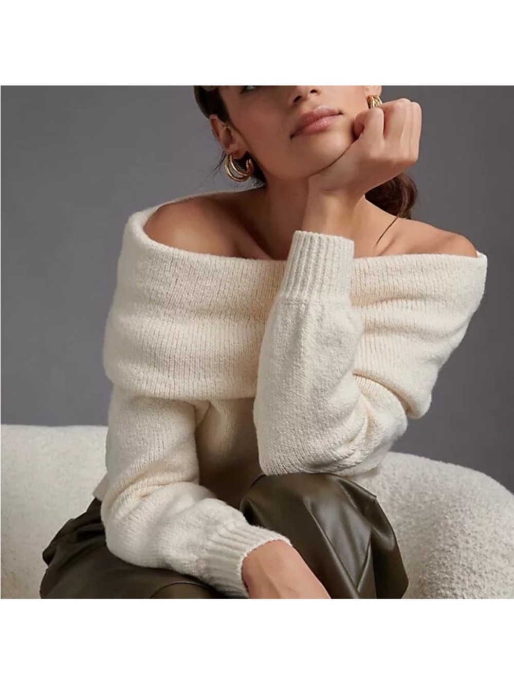 Anthropologie Slouchy Off the Shoulder Cowl Neck Sweater Size Medium